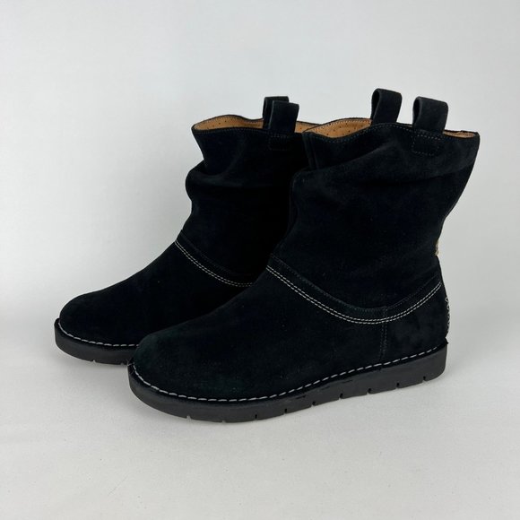 Clarks Unstructured Ashburn Womens Short Slouch Boot Black Suede size 6.5W Wide - Picture 3 of 16